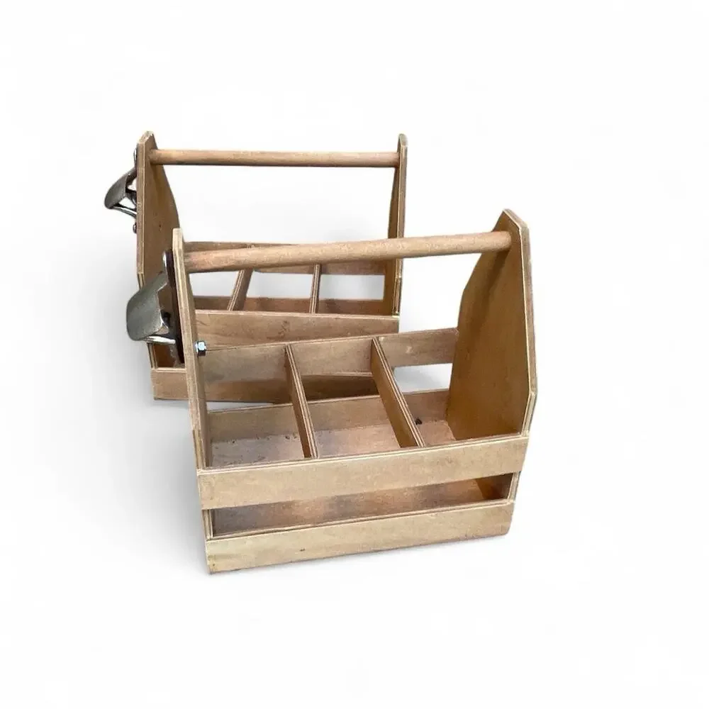 2 Rustic Wooden Beer Bottle Carriers 6-Pack Caddy w/ Built-In Openers New